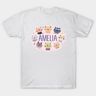 Amelia name with cartoon cats T-Shirt